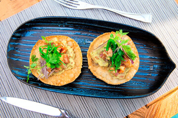 Tostadas de camaron Mexicanas, mexican food in mexico, sea foods
