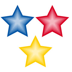 Set of blue, red, green and yellow stars. Vector illustrations on transparent background