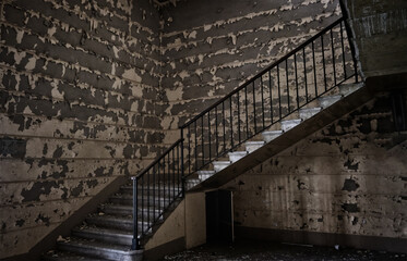 stairs in a abandoned Interior architecture of old building.