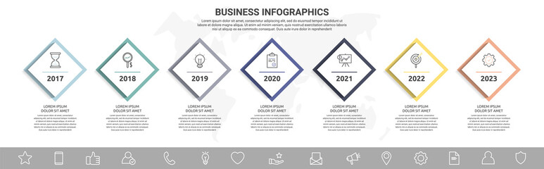 Vector infographic square label, template design. Business concept, Infograph with rhombus seven options, step or segments. Line infographics element for layout process diagram, parts, chart, web