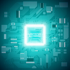 Circuit board. Electronic computer hardware processor technology. Motherboard digital chip. Tech science background. Integrated communication processor. Information engineering motherboard component