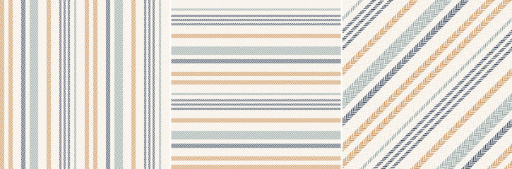Stripe pattern seamless design in blue, green grey, gold brown, beige. Herringbone textured stripes for spring summer autumn linen or cotton dress, skirt, shirt, other modern fashion fabric print. - 434913975