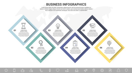 Vector infographic square label, template design. Business concept, Infograph with rhombus 6 options, step or segments. Line infographics element for layout process diagram, parts, chart, graphic, web