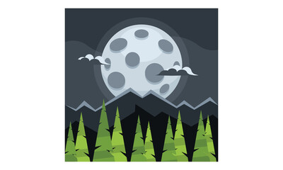 Night with full Moon behind mountains