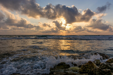 Beautiful Mediterranean Sea sunset at the coastline near Haifa, Israel 
