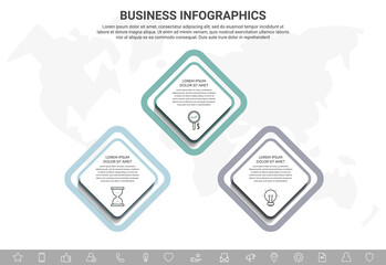 Vector infographic rhombus. Business concept of 3 options and squares. Timeline step by step template with three labels for diagram, presentations, flowchart, content, levels, chart, graphic