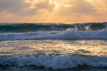 Beautiful Mediterranean Sea sunset at the coastline near Haifa, Israel
