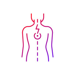 Pressure on spinal nerves gradient linear vector icon. Muscle spasms. Pain between shoulder blades. Numbness. Thin line color symbols. Modern style pictogram. Vector isolated outline drawing