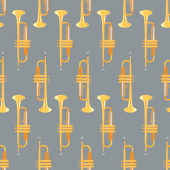 Seamless pattern of realistic pipe on grey background, classical musical instruments, vector illustration