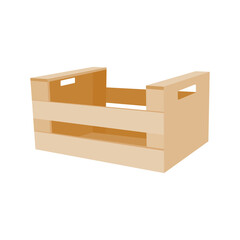 Wooden box for storing and transporting fruits and vegetables. Fruit crate. Vector illustration isolated on white background.