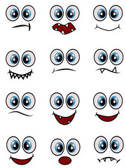 Cartoon faces expression line icons set. Set of emoticons or emoji illustration line icons.