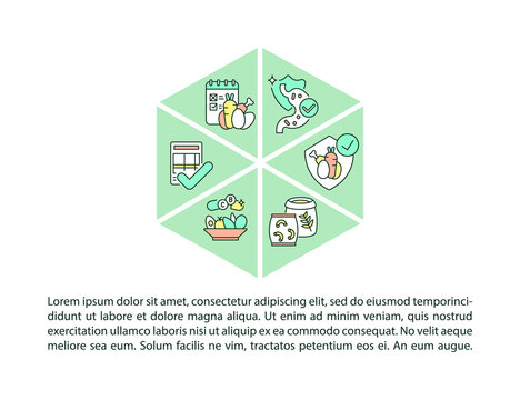 School Meal Standards Concept Line Icons With Text. PPT Page Vector Template With Copy Space. Brochure, Magazine, Newsletter Design Element. Student Food Full Of Vitamins Linear Illustrations On White