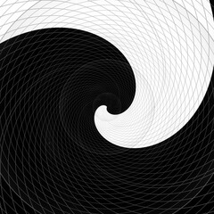 black and white checkered abstract geometric spiral