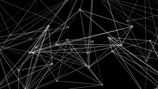 Network of lines and dots connecting in motion on a black background.