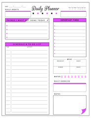 Daily planner template. printable template - Easy to plan your day. Planner note pages templates - Daily tasks, goals and appointments template -Undated Daily Planner with ToDol list - Todays Plan- 8.