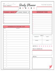 Daily planner template. printable template - Easy to plan your day. Planner note pages templates - Daily tasks, goals and appointments template -Undated Daily Planner with ToDol list - Todays Plan- 8.