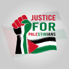 Justice For Palestinians, With Palestine Flag And Hand Vector illustration For T Shirt, Social Media Banner Template