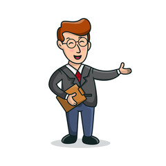 Obraz premium Business man With Smile Face holding document and raising hand