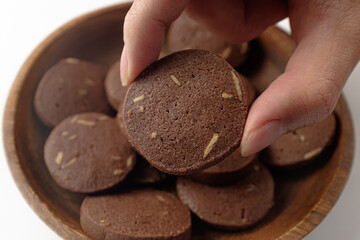 Almond cookies on a white background