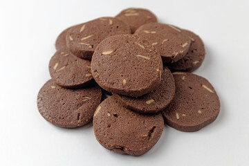 Almond cookies on a white background