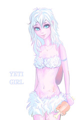 Yeti girl. Illustration of a cute yeti. Funny monster girl. Cartoon character