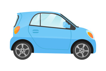 Sticker of small blue city car on white background