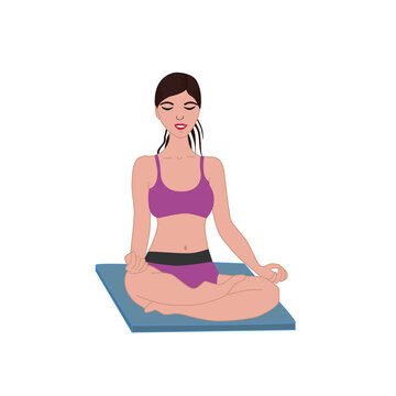 A young woman does yoga at home or in the gym. The concept of a healthy lifestyle. Vector illustration isolated on a white background.