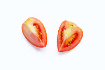 Fresh tomatoes on white background. Copy space