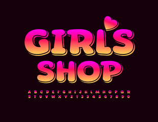 Vector colorful Sign Girls Shop. Cute Bright Font. Creative gradient Alphabet Letters and Numbers set