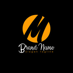 Fototapeta na wymiar Letter M logo design in orange color on black background
