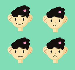 illustration of emotions of a boy with a flower on his head