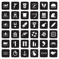 Swimming Icons. Grunge Black Flat Design. Vector Illustration.