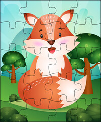 Puzzle game illustration for kids with cute fox