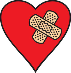 broken heart and adhesive bandage vector 