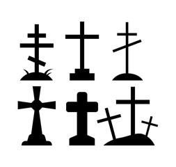 spooky grave crosses on white background