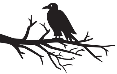 Raven sitting on a branch vector icon