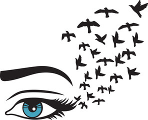 Woman eye and birds color vector