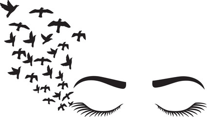 Woman eye and birds color vector