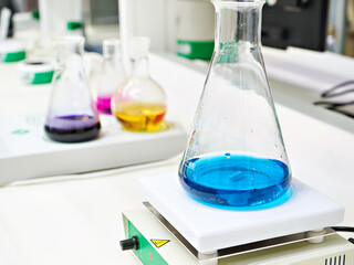 Flasks and magnetic stirrer with heating