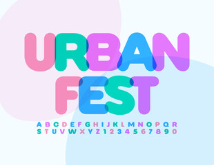 Vector event flyer Urban Fest. Trendy bright Font. Artistic set of Alphabet Letters and Numbers