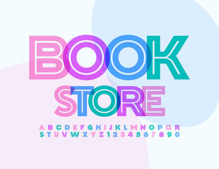 Vector creative sign Book Store. Artistic bright Font. Watercolor set of Alphabet Letters and Numbers