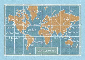 フランス語で描かれた古い世界地図