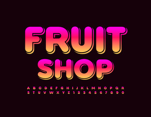 Vector Bright Sign Fruit Shop. Artistic Colorful Font. Modern Alphabet Letters and Numbers