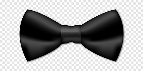 Realistic black bow tie. Vector bowtie isolated on transparent background - obrazy, fototapety, plakaty