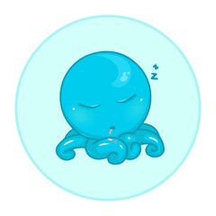 Funny blue octopus on the blue background. Funny animal. Cute web icon on isolated background. Cartoon character