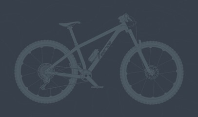 Fototapeta na wymiar Vector mountain bike. Line art. Picture with lots of details. Blue background