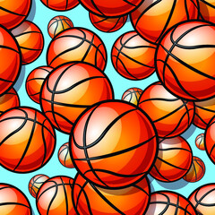 Obraz premium Basketball balls seamless pattern design vector illustration. Ideal for wallpaper, cover, wrapping paper, packaging, textile design and any kind of decoration