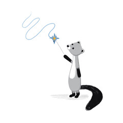 poster in the children's sable with a magic wand. cute cartoon postcard with sable.