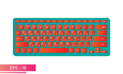 Arabic English keyboard in futuristic colors. Realistic design. On a white background. Devices for the computer. Flat vector illustration.