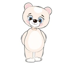 Little polar bear cub. Isolated object on a white background. Cheerful kind animal child. Cartoons flat style. Funny. Vector